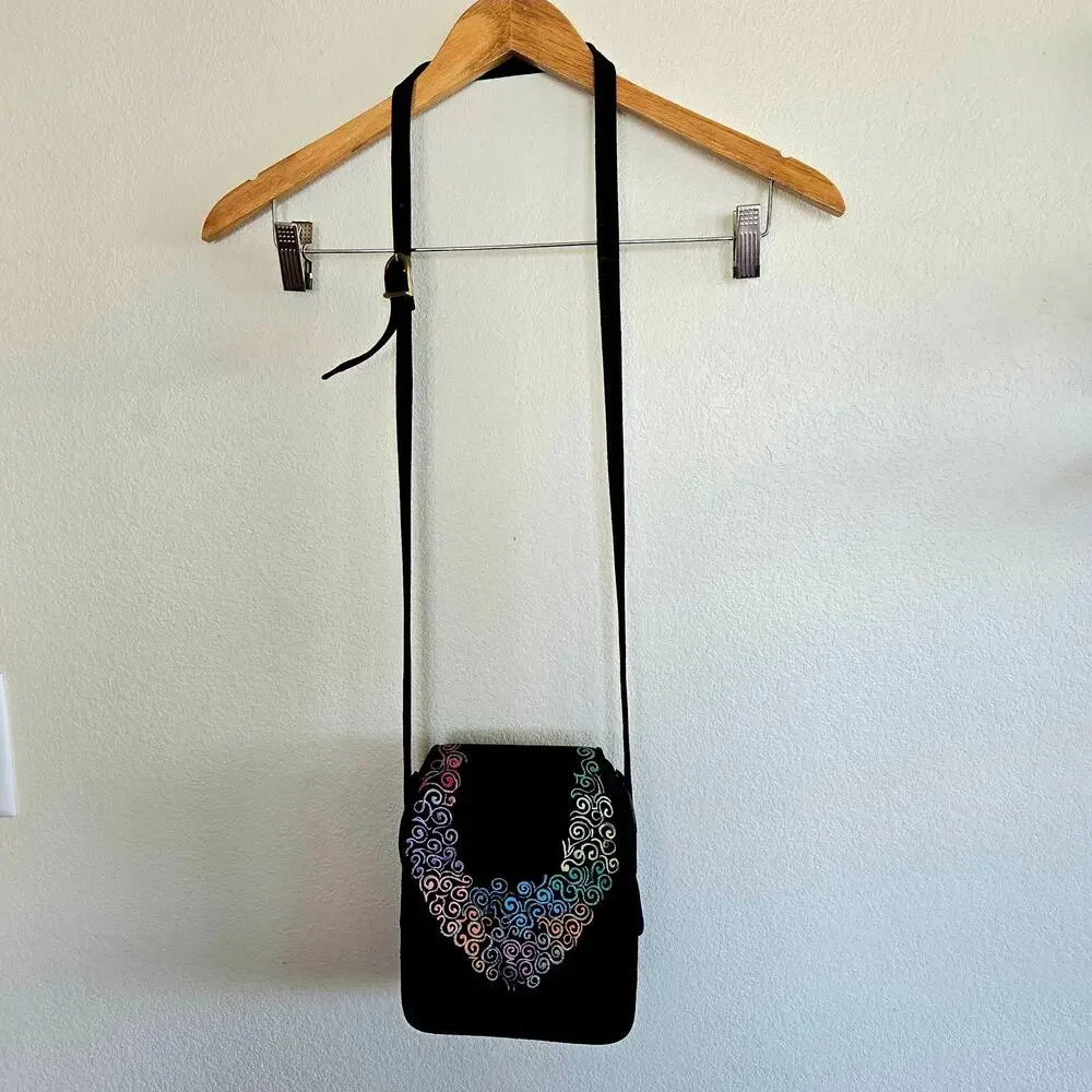 Vintage EL VAQUERO ITALY Leather and Suede hand painted crossbody or belt bag